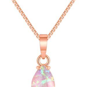 Opal Pendant Necklace for Women Multi-colored Teardrop Birthstone Necklaces 14K